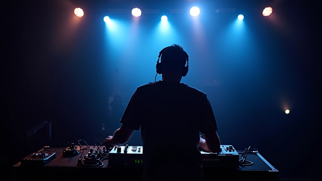 DJ numa cabine de som durante um concerto electrónico